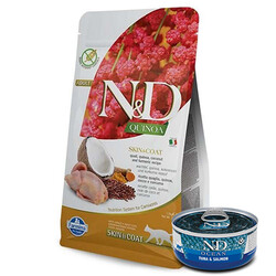 N&D (Naturel&Delicious) - ND Quinoa Skin Coat Bıldırcın Kinoa Tüy Sağlığı Kedi Maması 1,5 Kg + ND Ocean 70 Gr Yaş Mama