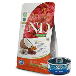 N&D (Naturel&Delicious) - ND Quinoa Skin Coat Ringa Balığı Kinoa Tüy Sağlığı Kedi Maması 1,5 Kg + ND Ocean 70 Gr Yaş Mama