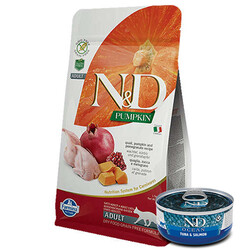 N&D (Naturel&Delicious) - ND Tahılsız Bıldırcın Nar ve Balkabaklı Kedi Maması 1,5 Kg + ND Ocean 70 Gr Yaş Mama