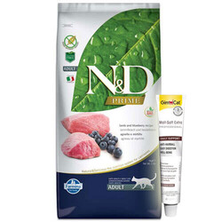 N&D (Naturel&Delicious) - ND Tahılsız Kuzu Eti ve Yaban Mersini Kedi Maması 10 Kg + Gimcat Malt Soft 20 Gr