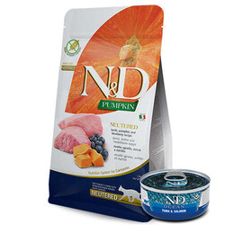 N&D (Naturel&Delicious) - ND Tahılsız Kuzu Etli ve Bal Kabaklı Kısırlaştırılmış Kedi Maması 1,5 Kg + ND Ocean 70 Gr Yaş Mama