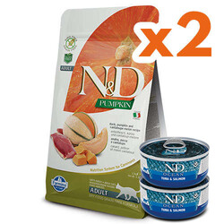 N&D (Naturel&Delicious) - ND Tahılsız Ördekli ve Bal Kabaklı Kedi Maması 1,5 Kg x 2 Adet + ND Ocean 70 Gr Yaş Mama