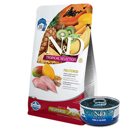 N&D (Naturel&Delicious) - ND Tropical Selection Tavuk ve Meyveli Kısırlaştırılmış Kedi Maması 1,5 Kg + ND Ocean 70 Gr Yaş Mama