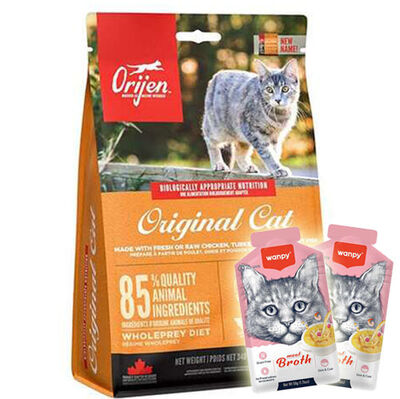 Orijen Original Cat Tahılsız Yavru/Yetişkin Kedi Maması 1,8 Kg + 2 Adet Wanpy Çorba 50 Gr