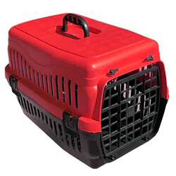 Diğer / Other - Kedi ve Köpek Plastik Taşıma Kafesi Kırmızı (48,5x32x32 Cm)