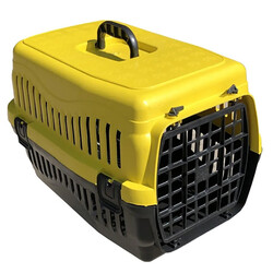 Kedi ve Köpek Plastik Taşıma Kafesi Sarı (48,5x32x32 Cm) - Thumbnail