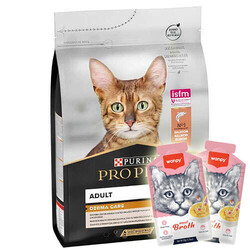 Pro Plan - Pro Plan Derma Care Hassas Deri Somonlu Yetişkin Kedi Maması 3 Kg + 2 Adet Wanpy Çorba 50 Gr