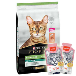 Pro Plan - Pro Plan Kısırlaştırılmış Somon Balıklı Kedi Maması 3 Kg + 2 Adet Wanpy Çorba 50 Gr