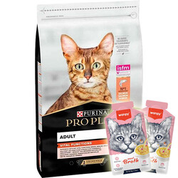 Pro Plan - Pro Plan Somonlu Yetişkin Kedi Maması 3 Kg + 2 Adet Wanpy Çorba 50 Gr