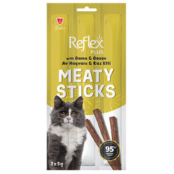 Reflex - Reflex Cat Stick Av Hayvanı ve Kaz Etli Tahılsız Kedi Ödül Çubukları 5 Gr x 3 Stick