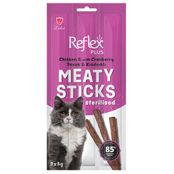 Reflex - Reflex Cat Stick Tavuk ve Kızılcıklı Etli Tahılsız Kedi Ödül Çubukları 5 Gr x 3 Stick