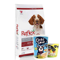 Reflex - Reflex High Quality Biftekli Pirinçli Köpek Maması 3 Kg + 2 Adet Chef Soup Çorba Ödül