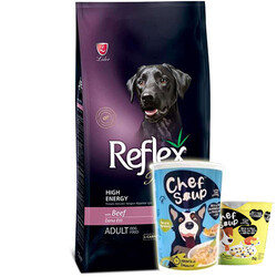 Reflex - Reflex Plus High Energy Biftekli Köpek Maması 3 Kg + 2 Adet Chef Soup Çorba Ödül