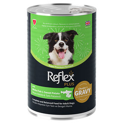 Reflex - Reflex Plus Beyaz Balıklı ve Tatlı Patates Et Parçacıklı Soslu Köpek Konservesi 400 Gr