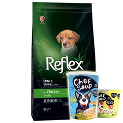 Reflex - Reflex Plus Mini Small Tavuk Küçük Irk Yavru Köpek Maması 3 Kg + 2 Adet Chef Soup Çorba Ödül