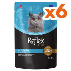 Reflex - Reflex Plus Pouch Gravy Beyaz Balıklı Soslu Kedi Yaş Maması 85 Gr x 6 Adet