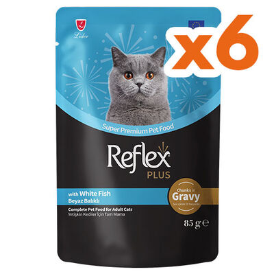 Reflex Plus Pouch Gravy Beyaz Balıklı Soslu Kedi Yaş Maması 85 Gr x 6 Adet