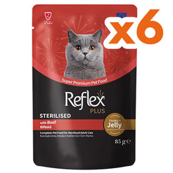 Reflex - Reflex Plus Sterilised Pouch Jelly Biftekli Kısırlaştırılmış Kedi Yaş Maması 85 Gr x 6 Adet