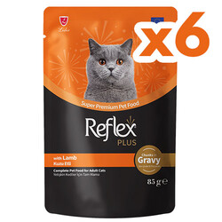 Reflex - Reflex Plus Pouch Gravy Kuzu Etli Soslu Kedi Yaş Maması 85 Gr x 6 Adet