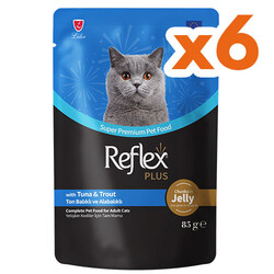 Reflex - Reflex Plus Pouch Jelly Ton ve Alabalıklı Jöleli Kedi Yaş Maması 85 Gr x 6 Adet