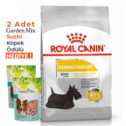 Royal Canin - Royal Canin Mini Dermacomfort Küçük Irk Hassas Köpek Maması 3 Kg + 2 Adet Garden Mix Sushi Köpek Ödülü