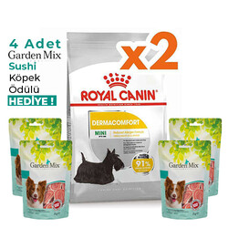 Royal Canin - Royal Canin Mini Dermacomfort Küçük Irk Hassas Köpek Maması 3 Kg x 2 Adet + 4 Adet Garden Mix Sushi Köpek Ödülü