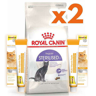 Royal Canin Sterilised Kısırlaştırılmış Kedi Maması 15 Kg x 2 Adet + 2 Adet Gimcat Multi Vitamin Paste 100 Gr