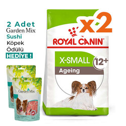 Royal Canin - Royal Canin X-Small Ageing 12 Yaş Üzeri Yaşlı Köpek Maması 1.5 Kg x 2 Adet + Garden Mix Sushi Köpek Ödülü