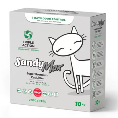 Sandy Max Triple Action Aktif Karbonlu Tozsuz Topaklanan Bentonit Kedi Kumu 10 Lt