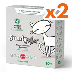 Sandy - Sandy Max Triple Action Aktif Karbonlu Tozsuz Topaklanan Bentonit Kedi Kumu 10 Lt x 2 Adet