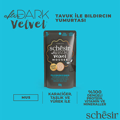 Schesir After Dark Velvet Mousse Tavuk ve Bıldırcın Yumurtalı Kedi Yaş Maması 80 Gr