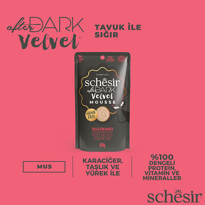 Schesir After Dark Velvet Mousse Tavuk ve Sığır Etli Kedi Yaş Maması 80 Gr