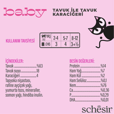 Schesir Babycat Tavuklu ve Ciğerli Yavru Kedi Konservesi 70 Gr