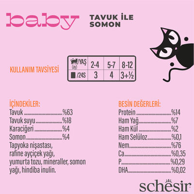 Schesir Babycat Tavuklu ve Somon Balıklı Yavru Kedi Konservesi 70 Gr