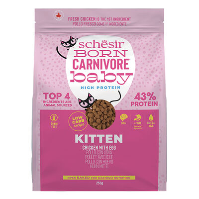 Schesir Born Carnivore Baby Tavuklu ve Yumurtalı Tahılsız Yavru Kedi Maması 255 Gr