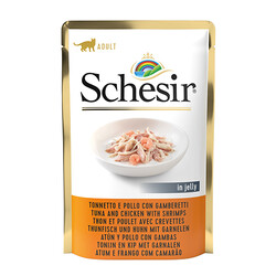 Schesir - Schesir C578 Pouch Jelly Ton Balıklı Tavuk ve Karidesli Kıyılmış Kedi Yaş Maması 85 Gr