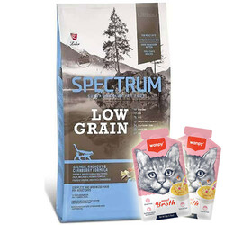 Spectrum - Spectrum Low Grain Somon Hamsi ve Kızılcık Kedi Maması 2 Kg + 2 Adet Wanpy Çorba 50 Gr