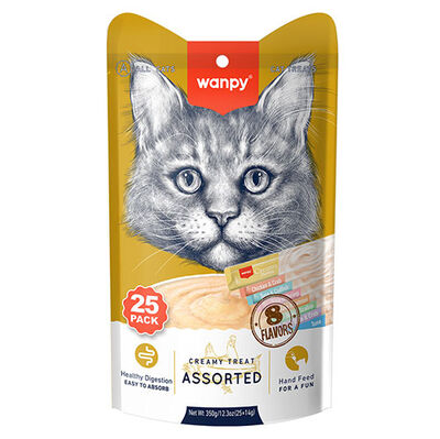 Wanpy Assorted Karışık Likit Creamy Kedi Ödülü 25 x 14 Gr