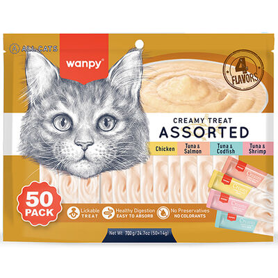 Wanpy Karışık 4 Lezzetli Krema Kedi Ödülü 50Li Paket 50 x 14 Gr