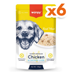 Wanpy - Wanpy Super Premium Pouch Tavuklu Ve Ciğerli Köpek Yaş Maması 100 Gr x 6 Adet