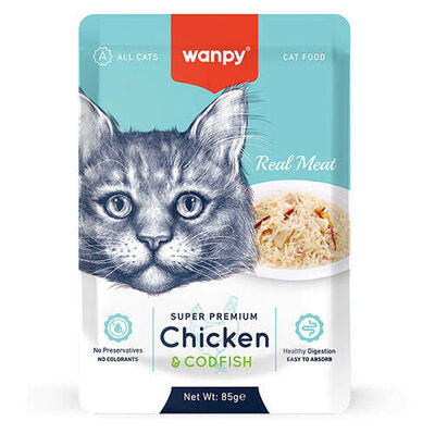 Wanpy Pouch Tavuklu ve Morina Balıklı Yaş Kedi Maması 85 Gr