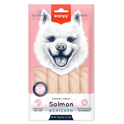 Wanpy - Wanpy Somon ve Tavuk Etli Likit Creamy Köpek Ödülü 5 x 14 Gr