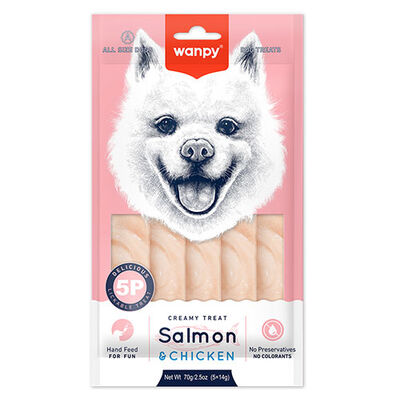 Wanpy Somon ve Tavuk Etli Likit Creamy Köpek Ödülü 5 x 14 Gr