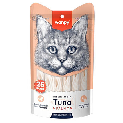 Wanpy Ton Balık ve Somonlu Likit Creamy Kedi Ödülü 25 x 14 Gr