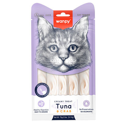 Wanpy Ton Balıklı ve Yengeçli Likit Creamy Kedi Ödülü 5 x 14 Gr